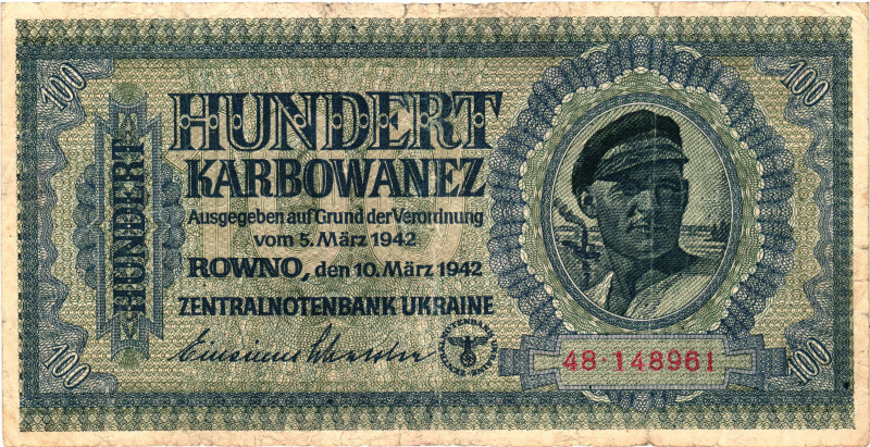 Ukraine 100 Karbovantsev 1942 German Occupation - WW II

P# 55, N# 227035; # 4...