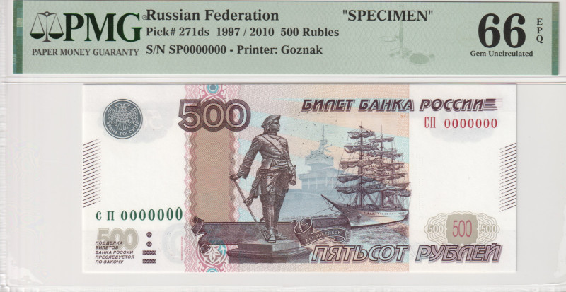 Russian Federation 500 Roubles 2010 Specimen PMG 66 EPQ

P# 271bs, N#207356; #...