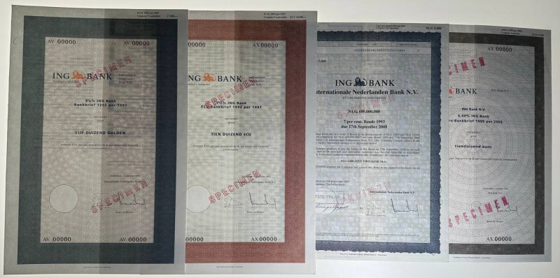 Netherlands ING Bank Lot of 4 Loans 1992 - 1999 Specimen

AUNC