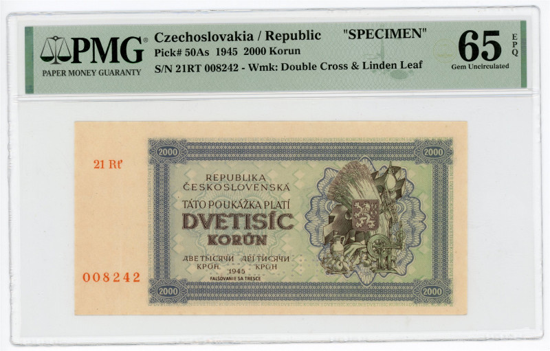 Czechoslovakia 2000 Korun 1945 Specimen PMG 65 EPQ

P# 50As, N# 285792; # 21RT...