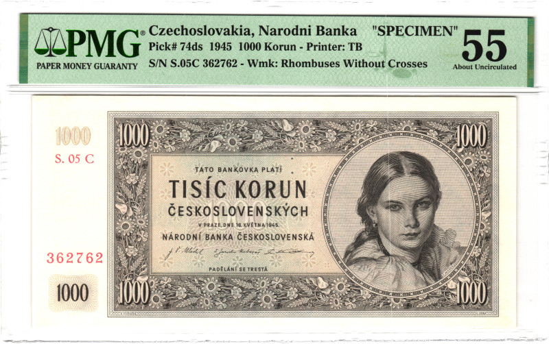 Czechoslovakia 1000 Korun 1945 Specimen PMG 55 About Uncirculated

P# 74ds, N#...