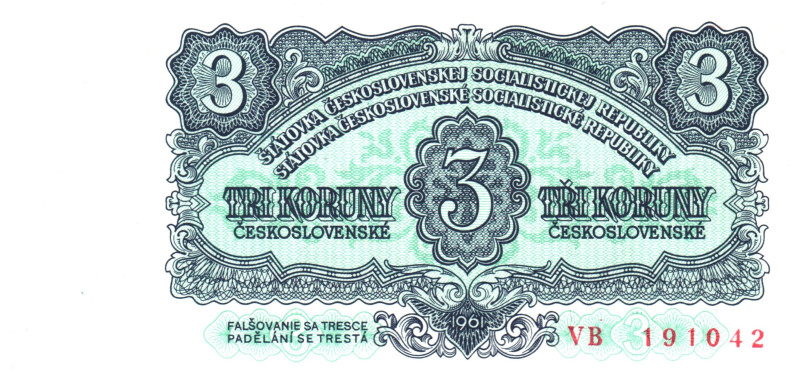 Czechoslovakia 3 Koruny 1961

P# 81a, N# 207313; # VB 191042; UNC