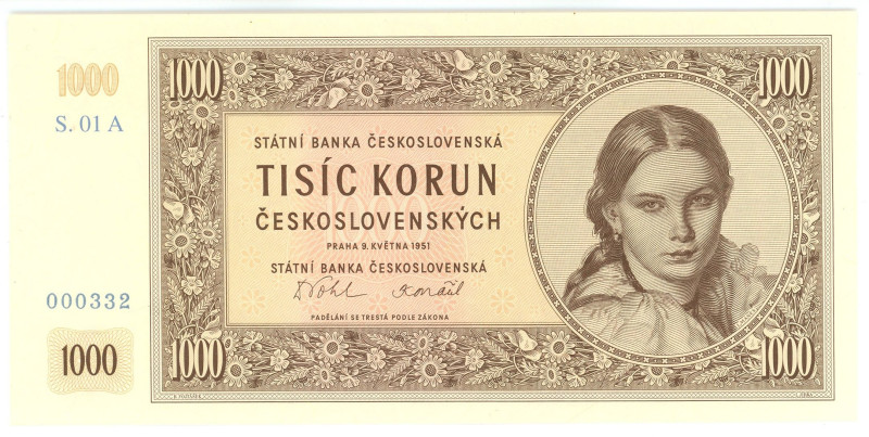 Czechoslovakia 1000 Korun 1951 Not Issued Note

# S 01 A 000332; With Original...