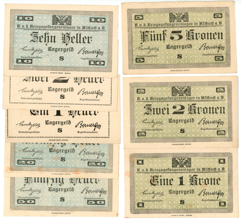 Austria Kriegsgefangenenlager Aschach a. d. Donau Lot of 8 Notes 1914 - 1918 (ND...