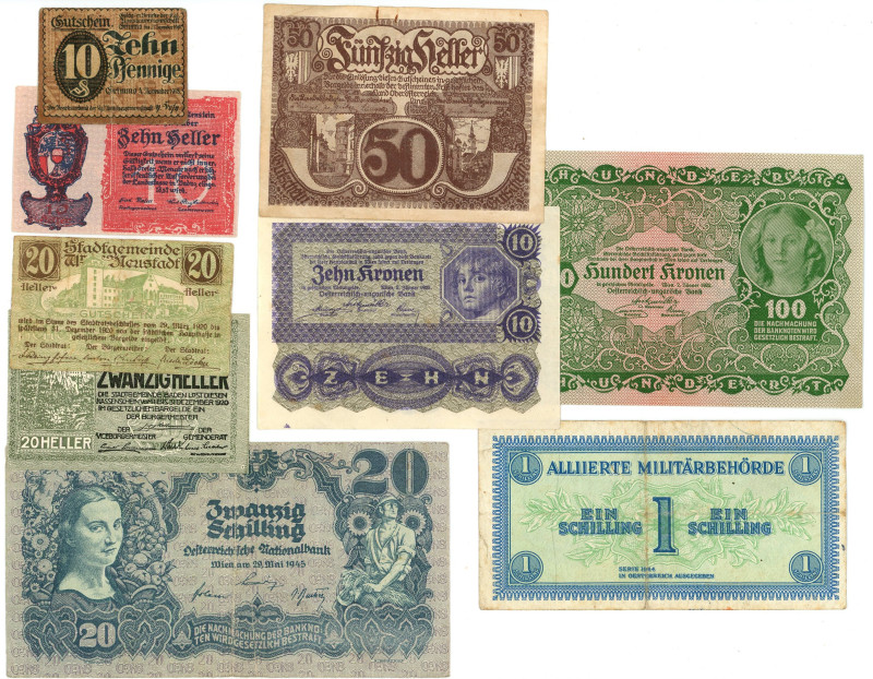 Austria Lot of 9 Banknotes & Notgelds 1918 - 1945

Various Dates & Denominatio...