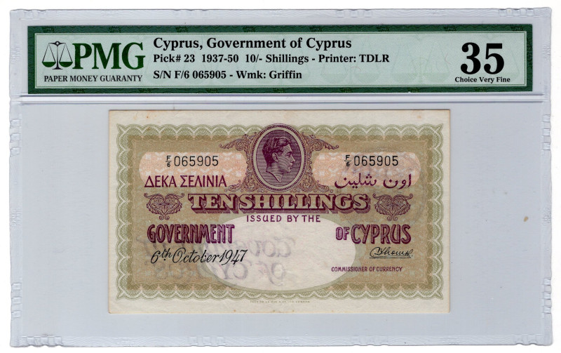 Cyprus 10 Shillings 1947 PMG 35 Choice Very Fine

P# 23, N# 217776; # F / 6 06...