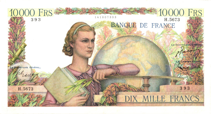 France 10000 Francs 1953

P# 132d, N# 205550; # H.5673 393; XF-AUNC