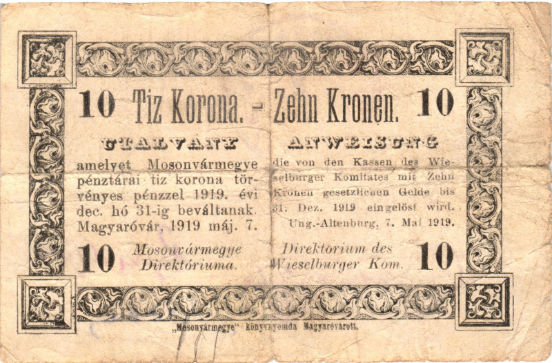 Hungary Mosonvármegye 10 Korona 1919 Notgeld

Adamo MSZK# MAG-1.3, N# 219416; ...