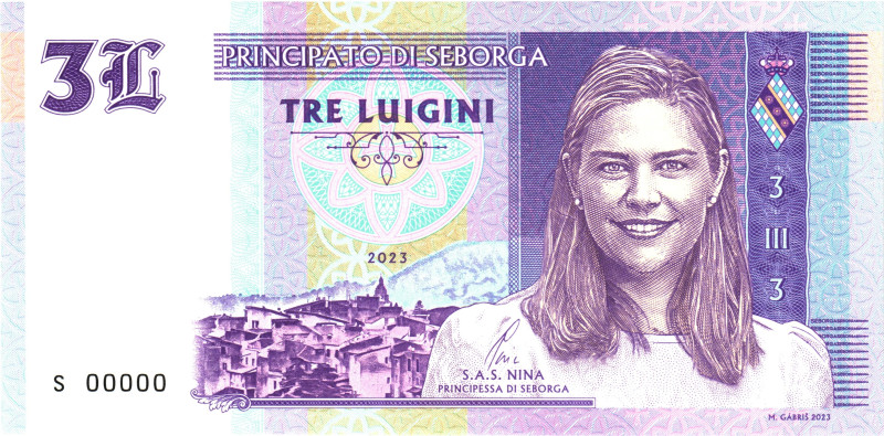 Italy Seborga Principessa Nina 3 Lire 2023

# S 00000; Fantasy Banknote; BUNC