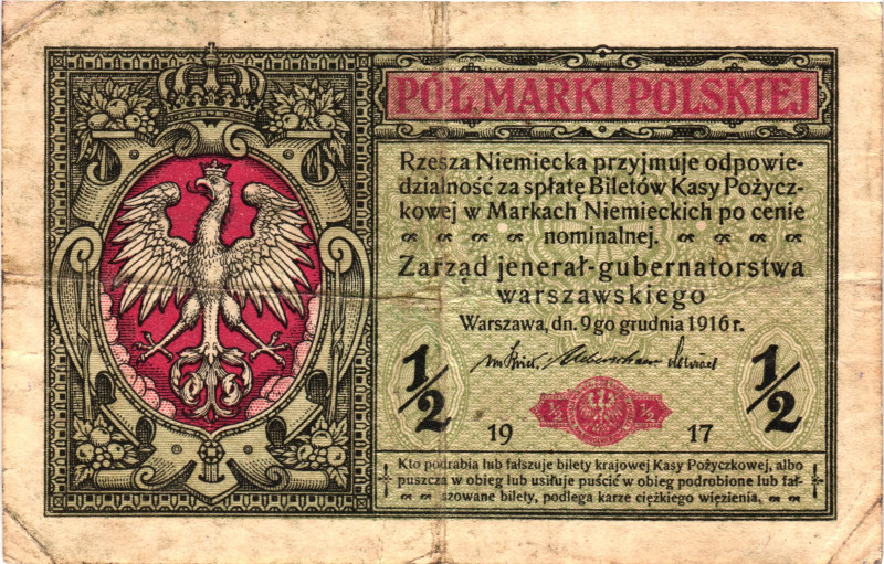 Poland 1/2 Mark 1917

P# 7, N# 223436; # A 0754381; F