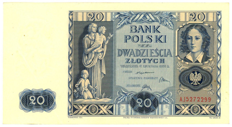 Poland 20 Zlotych 1936

P# 77, N# 207507; # AJ 5272299; VF+