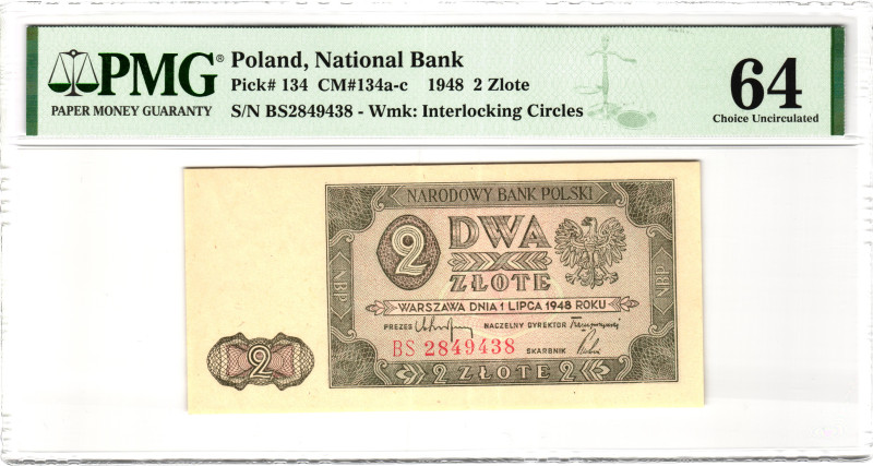 Poland 2 Zlotych 1948 PMG 64 Choice Uncirculated

P# 134, N# 222637; # BS28494...