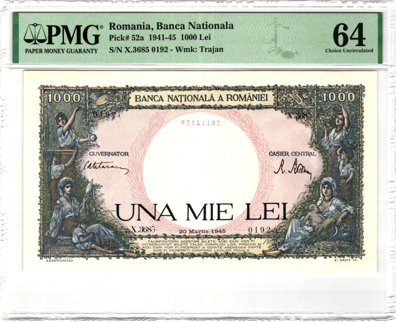 Romania 1000 Lei 1945 PMG 64 Choice Uncirculated

P# 52a, N# 206924; # X.3685 ...