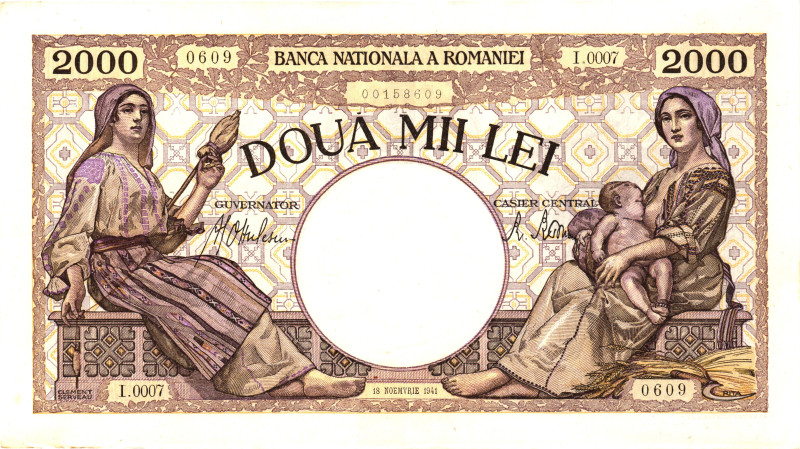 Romania 2000 Lei 1941

P# 53a, N# 205764; # I.0007 0609; UNC