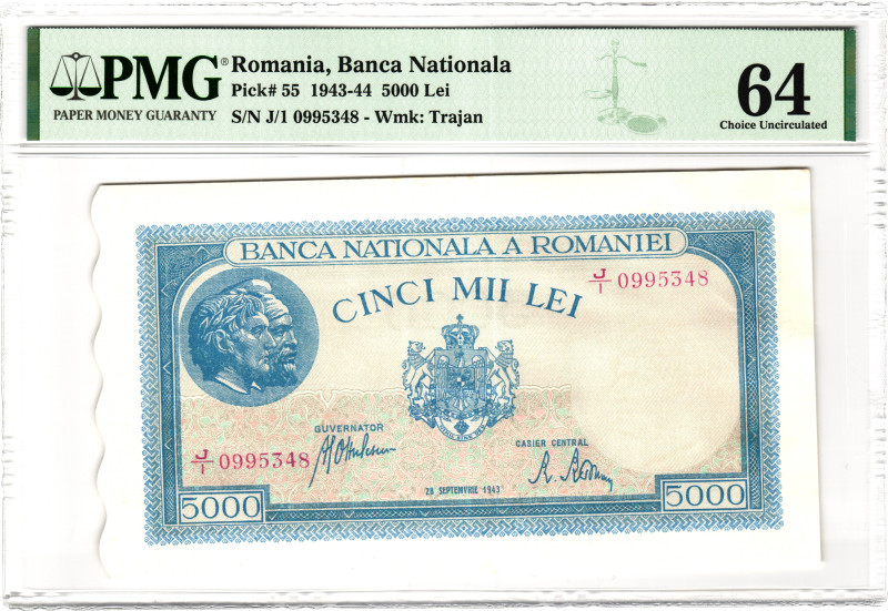 Romania 5000 Lei 1943 PMG 64 Choice Uncirculated

P# 55, N# 205746; # J/1 9953...