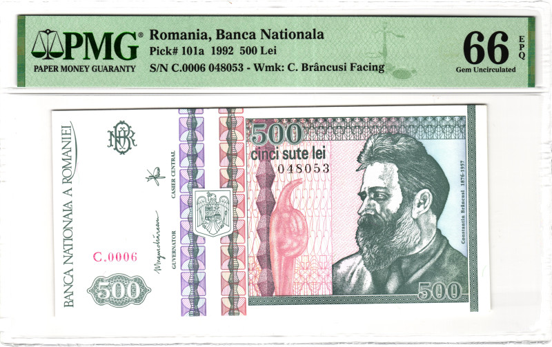 Romania 500 Lei 1992 PMG 66 EPQ Gem Uncirculated

P# 101a, N# 204438; # C.0006...