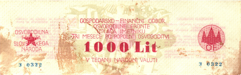 Yugoslavia Slovenian Peoples Liberation Front 1000 Lit 1944 (ND)

P# S107, # 3...