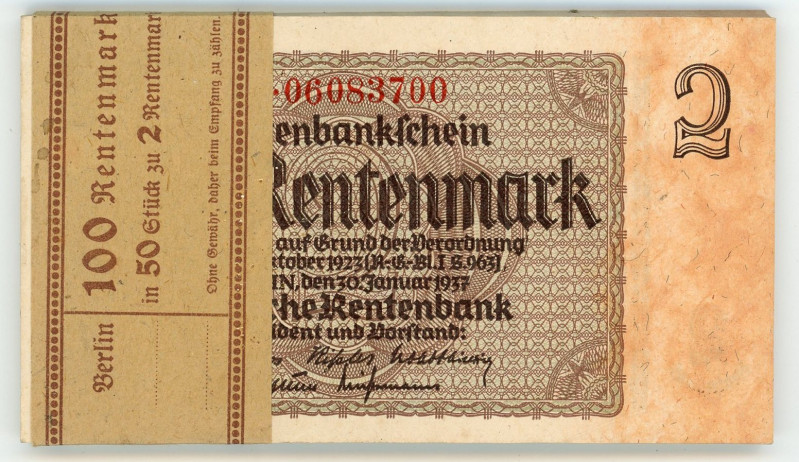 Germany - Third Reich 50 x 2 Rentenmark 1937 Banking Bundle

P# 174b, N# 20365...