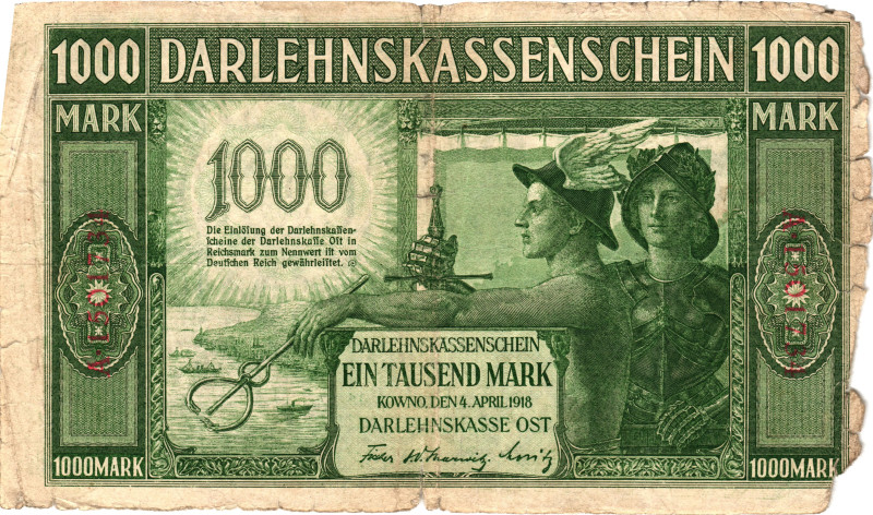 Germany - Empire Darlehnskasse Ost Kowno 1000 Mark 1918 German Occupation - WW I...