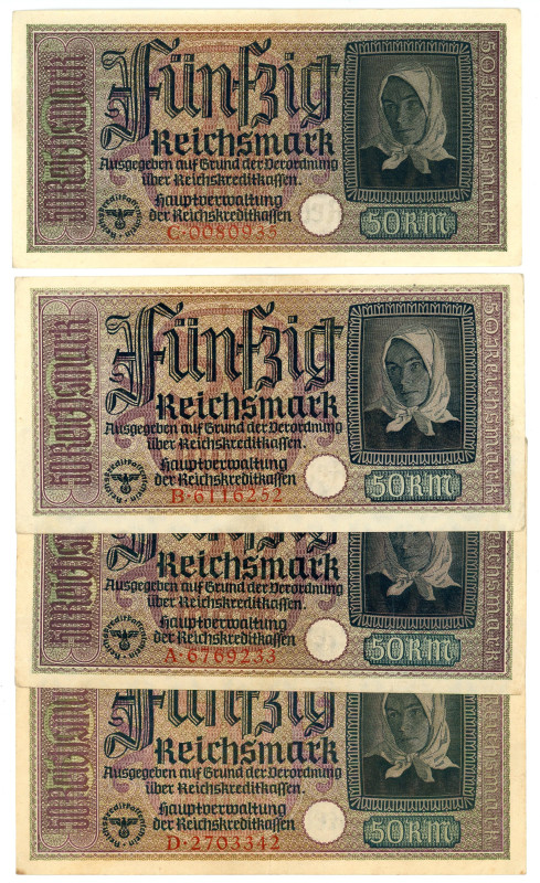 Germany - Third Reich 4 x 50 Reichsmark 1940 - 1945 (ND) German Occupied Territo...