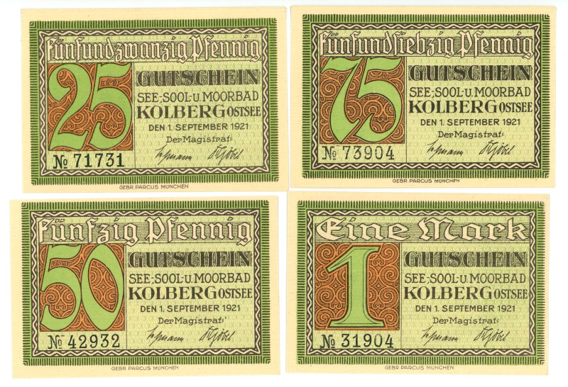 Germany - Weimar Republic Pussia Kolberg Lot of 4 Notgelds 1921

UNC