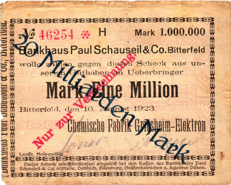 Germany - Weimar Republic Bitterfeld 20 Billion on 1000000 Mark 1923

# 46254H...