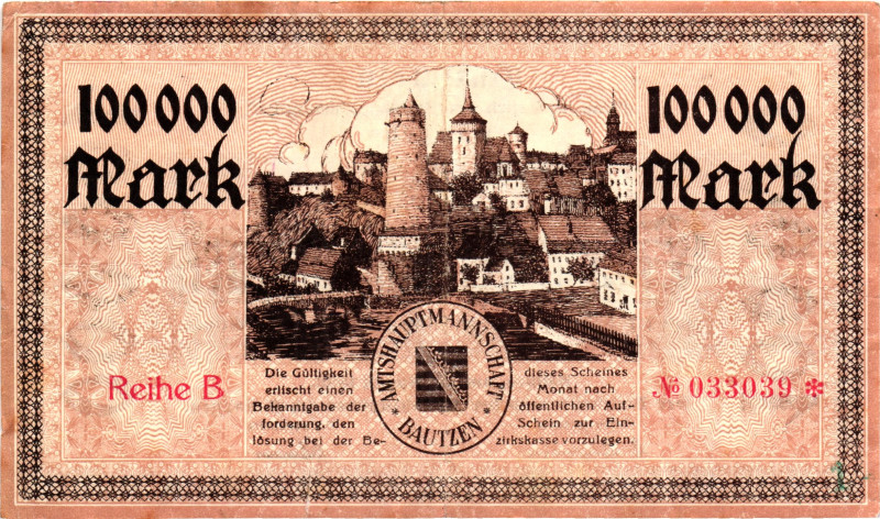 Germany - Weimar Republic Bautzen 100000 Mark 1923

# 033039; Now Bautzen in G...