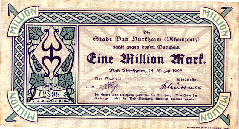 Germany - Weimar Republic Bad Dürkheim 1000000 Mark 1923

# 12898; Now Bad Dür...