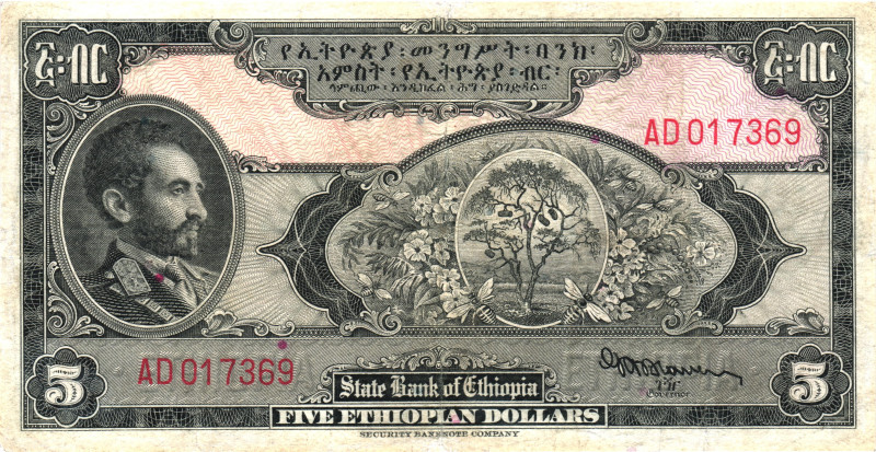 Ethiopia 5 Dollars 1945 (ND)

P# 13a, N# 241806; # AD 017369; VF