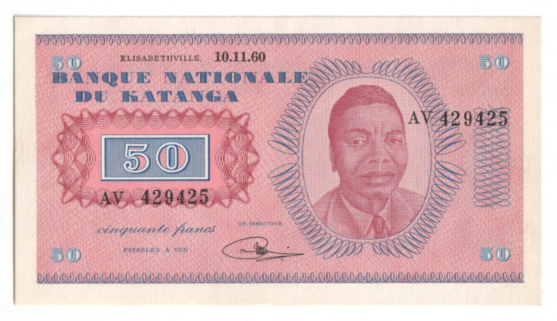 Katanga 50 Francs 1960

P# 7, N# 212360; # AV 429425; UNC-