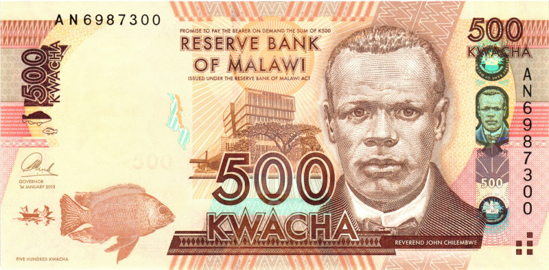 Malawi 500 Kwacha 2013

P# 61b, N# 208886; # AN 6987300; UNC