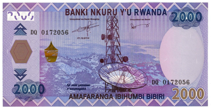 Rwanda 2000 Francs 2014

P# 40, N# 211064; # DQ 0172056; UNC