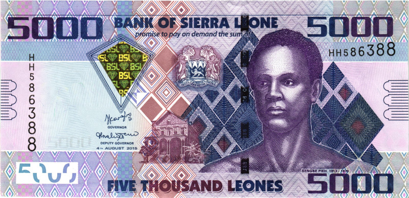 Sierra Leone 5000 Leones 2015

P# 32c, N# 208454; # HH 586388; UNC