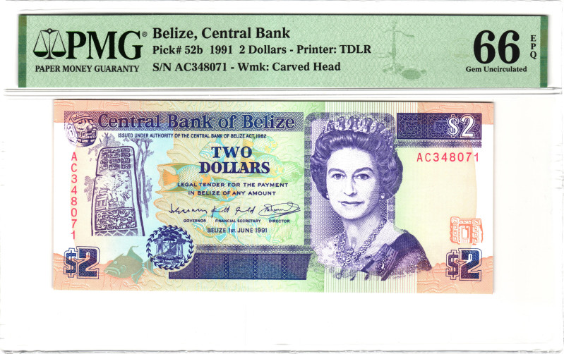 Belize 2 Dollars 1991 PMG 66 EPQ Gem Uncirculated

P# 52b, N# 205515; # AC 348...