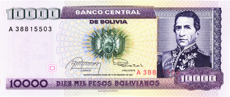 Bolivia 1 Centavo on 10000 Pesos Bolivianos 1987 (ND)

P# 195, N# 221203; # A ...