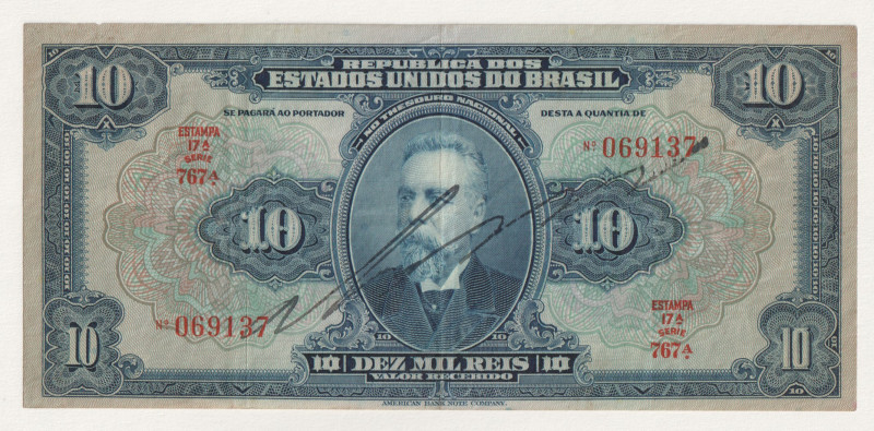 Brazil 10 Mil Reis 1925

P# 39c, N# 202556; # 069137; VF