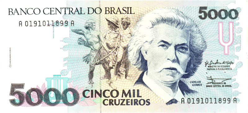 Brazil 5000 Cruzeiros 1990 (ND)

P# 232a, N# 206099; # A 0191011899 A; UNC