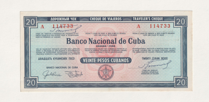 Cuba Travel Cheque 20 Pesos 1981

# A 114733; UNC