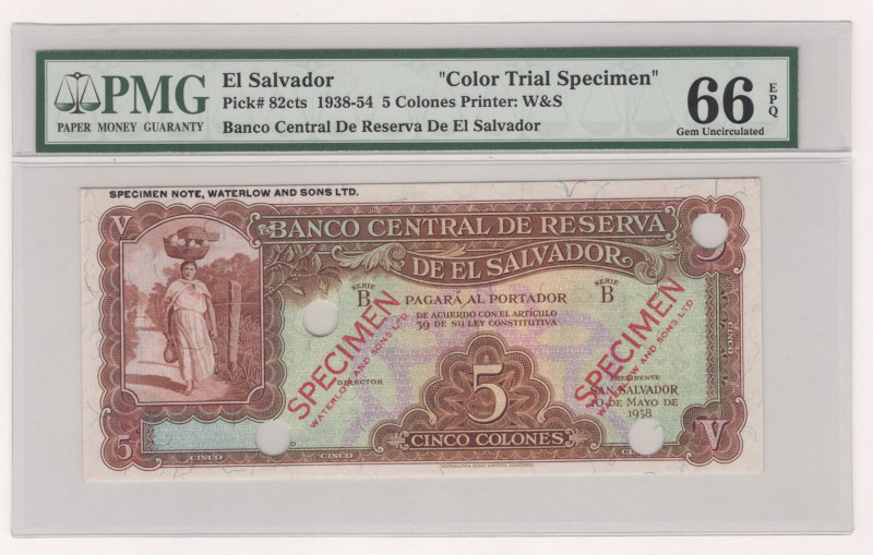 El Salvador 5 Colones 1938 Color Trial Specimen PMG 66 EPQ

P# 82cts, UNC