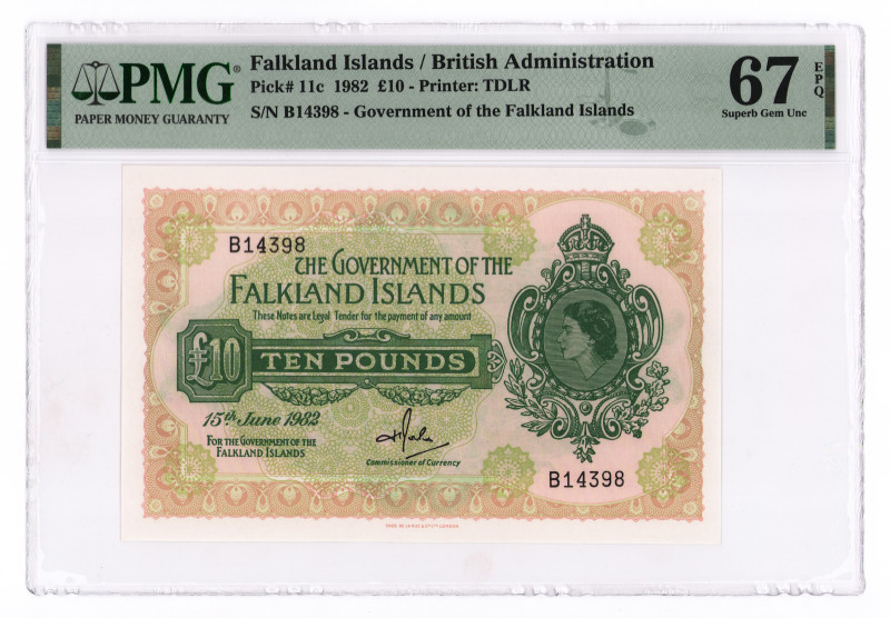 Falkland Islands 10 Pounds 1982 PMG 67 EPQ

P# 11c, N# 212060; # B14398; Top g...