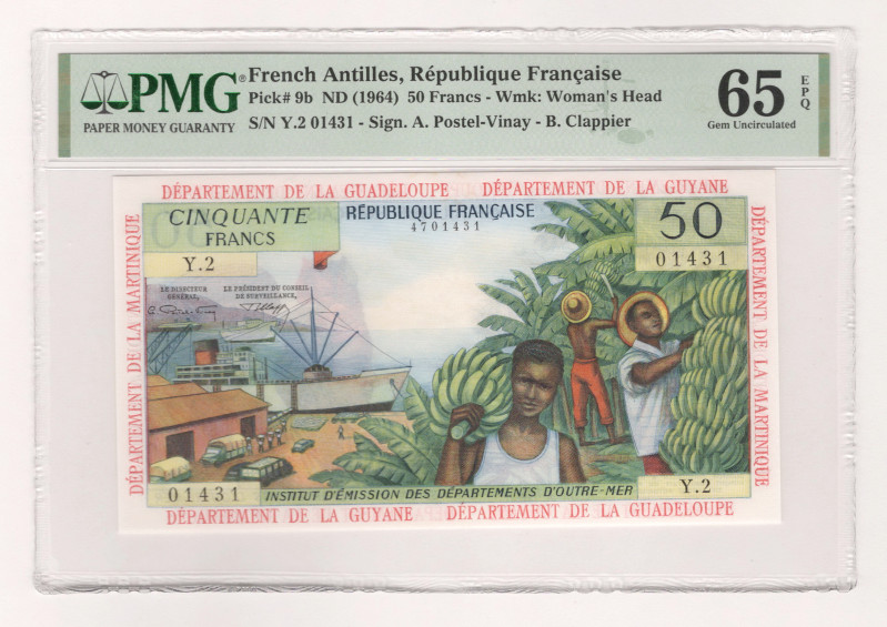 French Antilles 50 Francs 1964 (ND) PMG 65 EPQ

P# 9b, N# 210925; # Y.2 01431;...