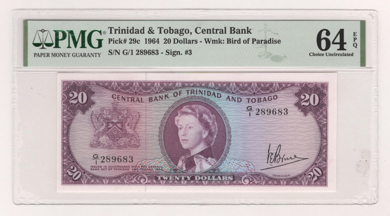 Trinidad & Tobago 20 Dollars 1964 PMG 64 EPQ

P# 29c, N# 314197; # G/1 289683;...