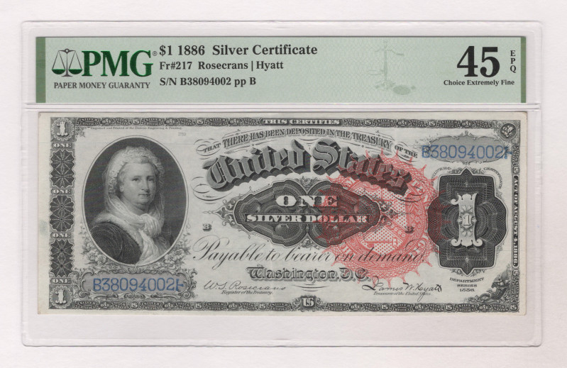 United States Silver Certificate 1 Dollar 1886 PMG 45 EPQ

Fr# 217; # B3809400...