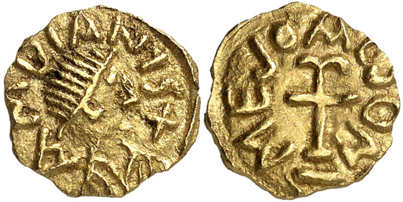 MEROVINGIANS, Somme. Amiens. Circa 620-640. Triens (Gold, 12 mm, 1.34 g, 9 h), M...