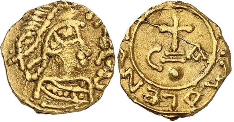 MEROVINGIANS, Aube. Troyes. Circa 620-640. Triens (Gold, 11.5 mm, 1.27 g, 11 h),...