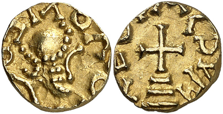 MEROVINGIANS, Sarthe. Neuvy. Circa 585-675. Triens (Gold, 11 mm, 1.07 g, 6 h), T...