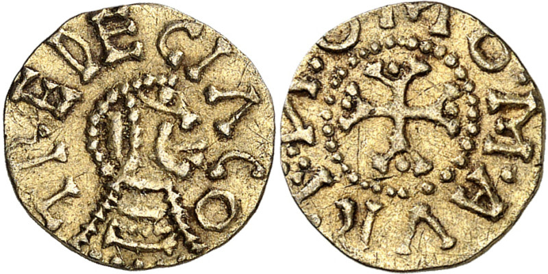 MEROVINGIANS. Uncertain mint. Circa 7th century. Triens (Gold, 13 mm, 0.85 g, 12...