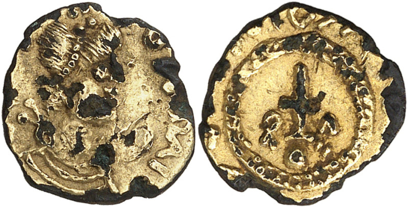 MEROVINGIANS. Uncertain mint. Circa 7th century. Triens (Gold plated copper or b...