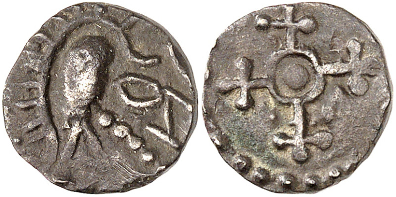 MEROVINGIANS. Uncertain mint. Circa 700-750. Denier (Silver, 11 mm, 1.17 g). Sty...