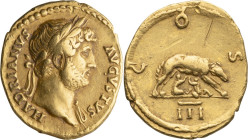 Hadrian. Aureus; Hadrian; 117-138 AD, Rome, Aureus, 7.17g. RIC-711 (C); C-420 (40 Francs). Obv: HADRIANVS - AVGVSTVS Bust laureate r., with fold of cl...